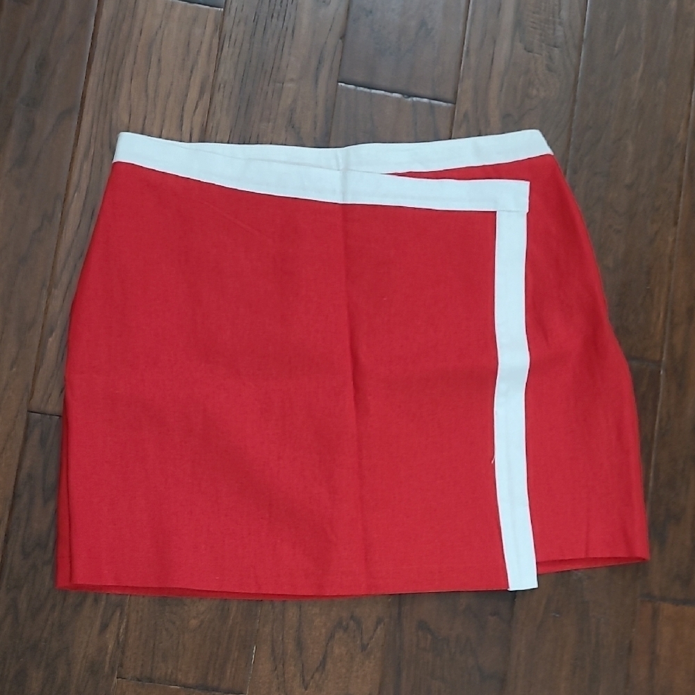 NWT Bagatelle Collection Red Linen Blend Faux Wrap Skirt With White Trim size XL